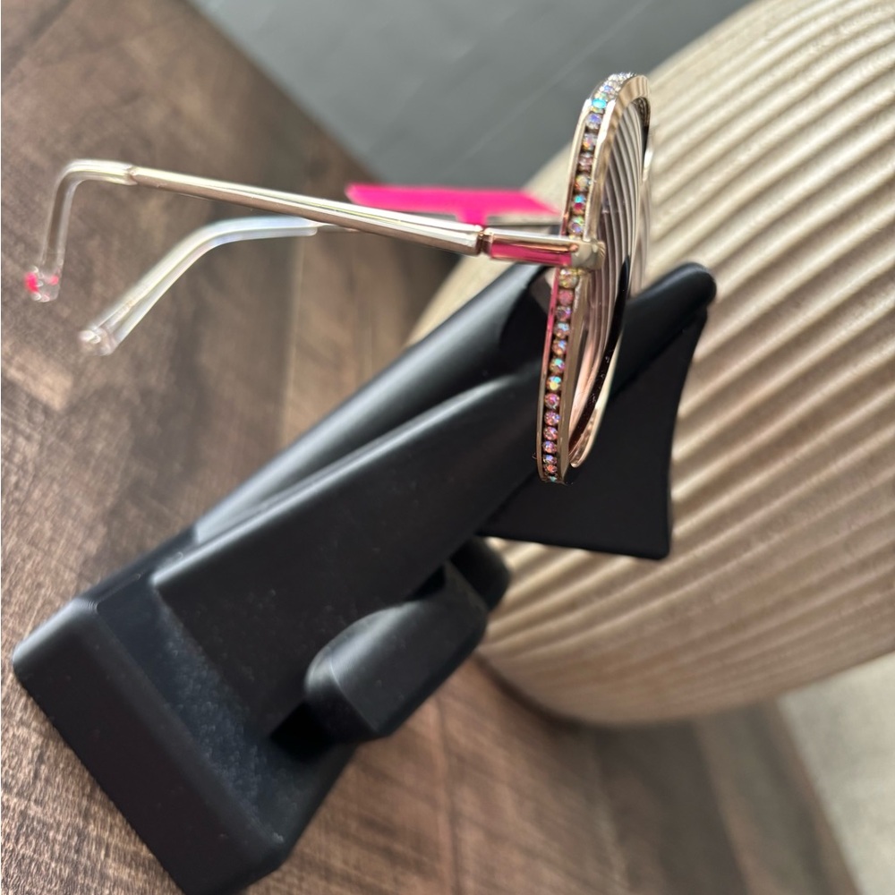 Betsey Johnson Rose Gold Frame Gradient Purple-Pink Lens Rhinestone Sunglasses - Picture 11 of 13